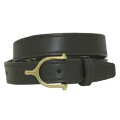 Black Leather Belt With Brass English Spur Buckle - 1 In
