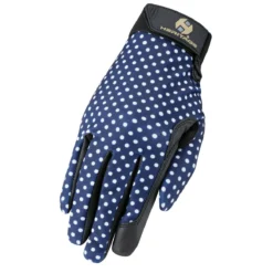 Heritage Performance Ladies Riding Glove - Navy Polka Dot