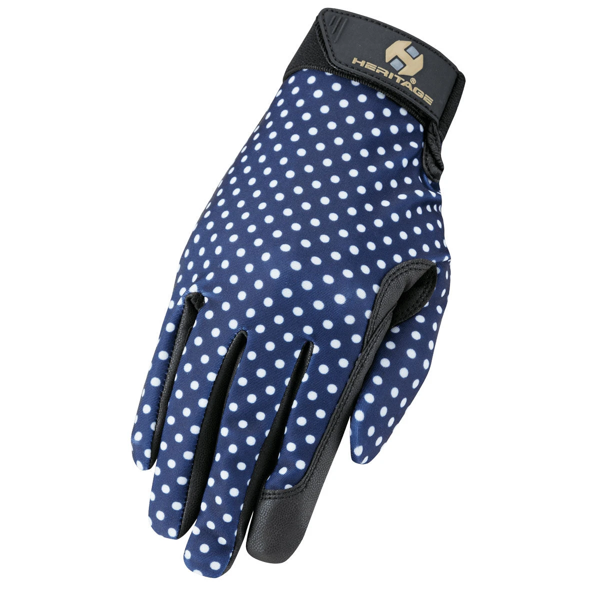 Heritage Performance Ladies Riding Glove - Navy Polka Dot 1 Heritage Performance Ladies Riding Glove - Navy Polka Dot